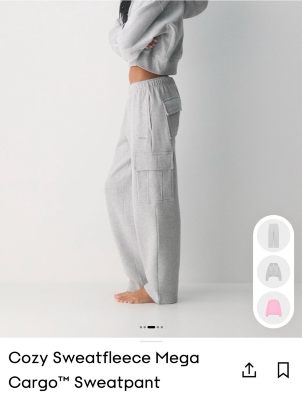 Aritzia Light Gray Cargo mega fit Sweatpant